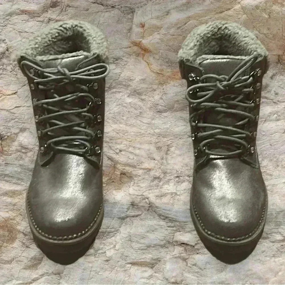 Size 8 - Esprit Candis Grey Faux Leather Faux Fur Trim Womens Ankle Boots - Picture 16 of 16